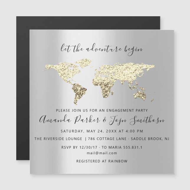 World Destination Map Graduate Bridal Wedding Gold Magnetic Invitation (Front/Back)