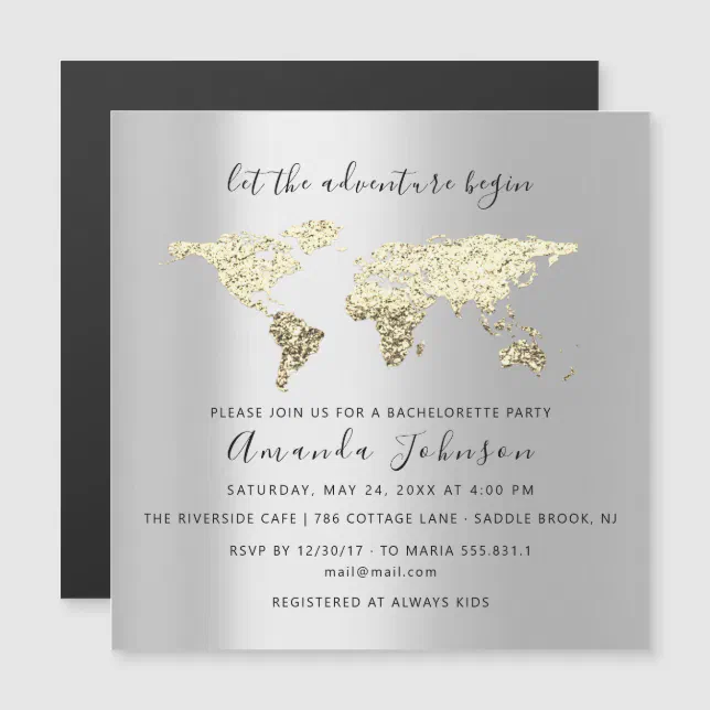 World Destination Map Graduate Bridal Wedding Gold Magnetic Invitation 