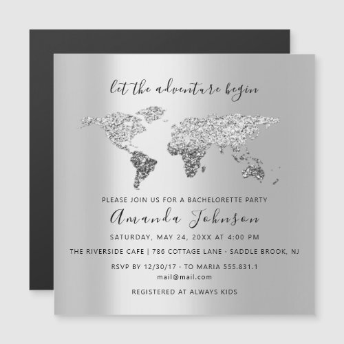 World Destination Map Graduate Bridal Wedding Gray Magnetic Invitation