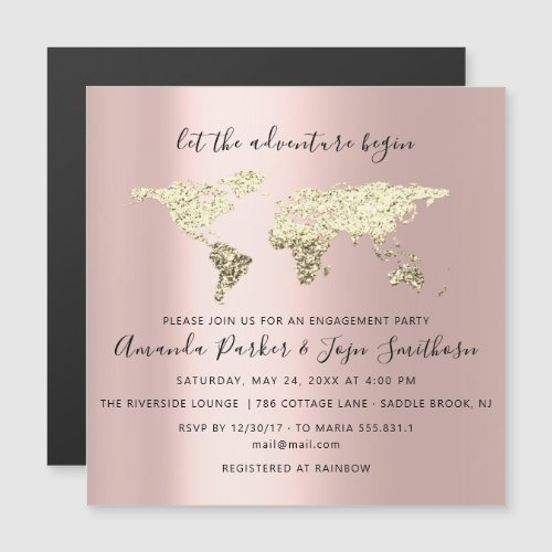 World Destination Map Graduate Bridal Wedding Rose Magnetic Invitation