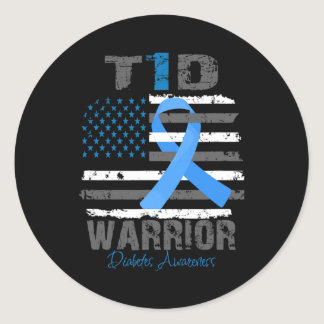 World Diabetes Awareness Blue Ribbon T1D Warrior T Classic Round Sticker
