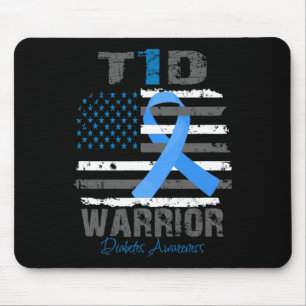 World Diabetes Awareness Blue Ribbon T1d Warrior T Mouse Pad