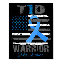 World Diabetes Awareness Blue Ribbon T1D Warrior T Poster