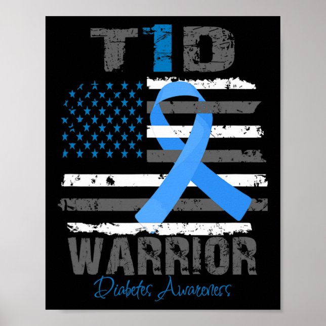 World Diabetes Awareness Blue Ribbon T1D Warrior T Poster (Front)
