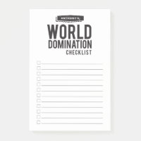 World Domination Checklist | Funny Custom Name Post-it Notes