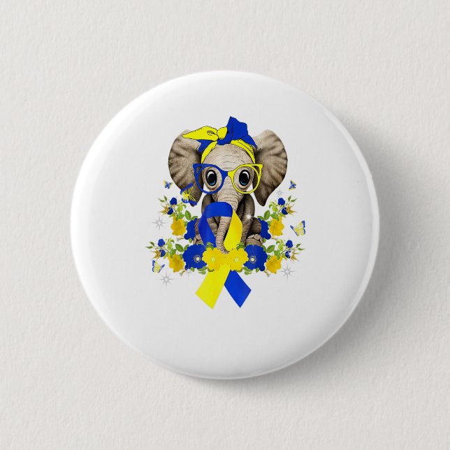 World Down Syndrome Awareness 2022 Elephant Blue Button (Front)