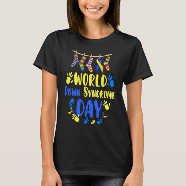 World Down Syndrome Day Awareness Socks Down Right T-Shirt (Front)