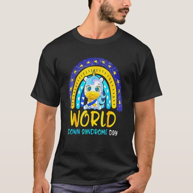World Down Syndrome Day Awareness Unicorn Yellow B T-Shirt (Front)