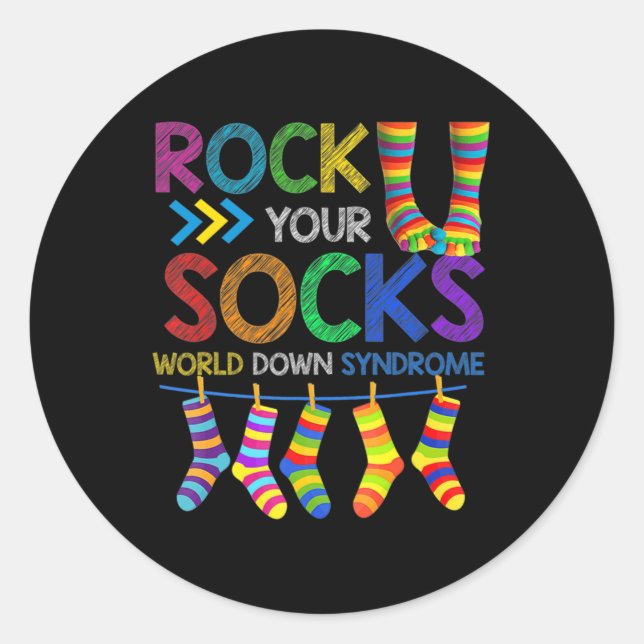 World Down Syndrome Day  Rock Your Socks Awareness Classic Round Sticker (Front)