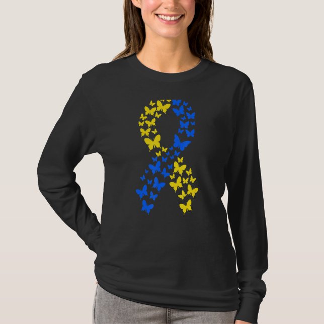 World Down Syndrome Day T21 Butterfly Ribbon Kids  T-Shirt (Front)