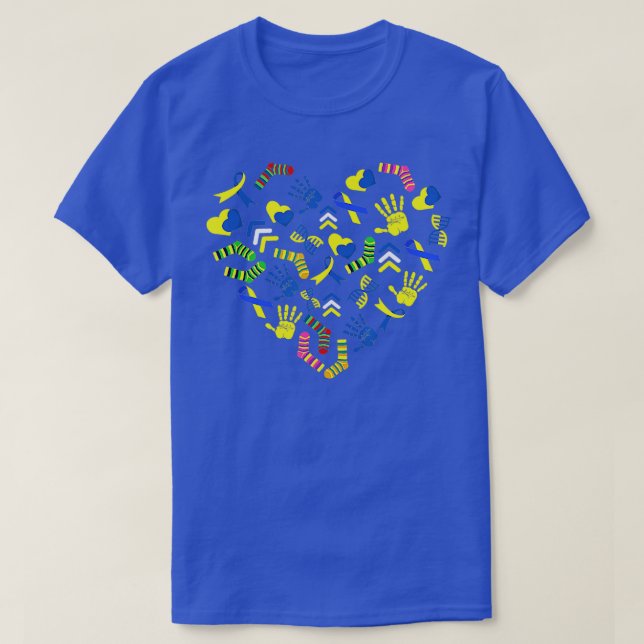 World Down Syndrome Heart Awareness Socks Ribbon B T-Shirt (Design Front)