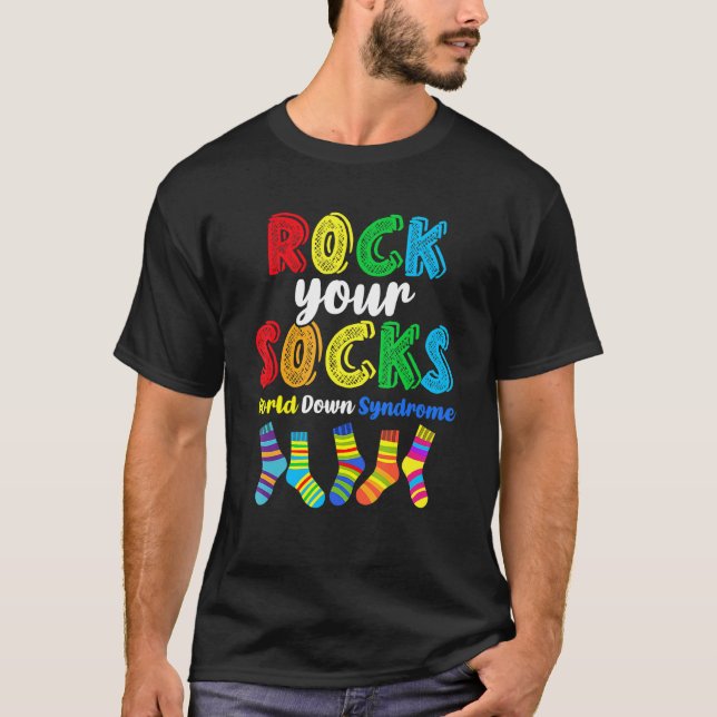 World Down Syndrome Rock Your Socks Awareness Ds M T-Shirt (Front)