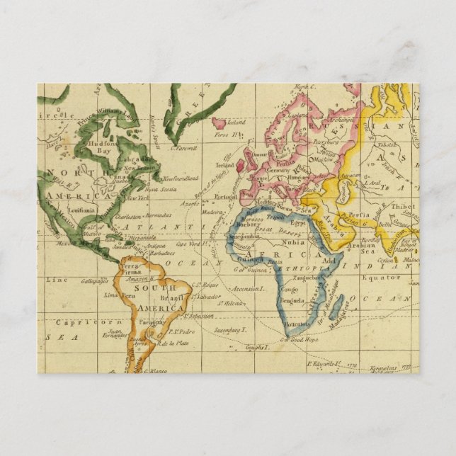 World engraved map postcard (Front)