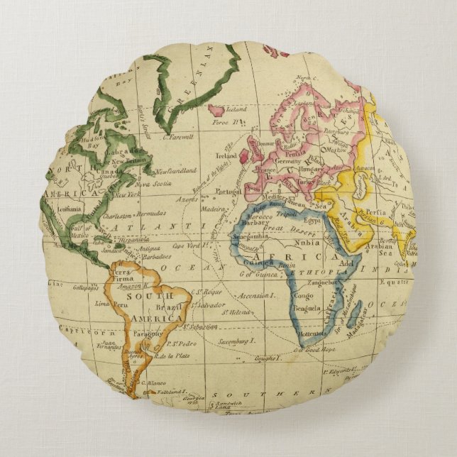 World engraved map round pillow (Front)