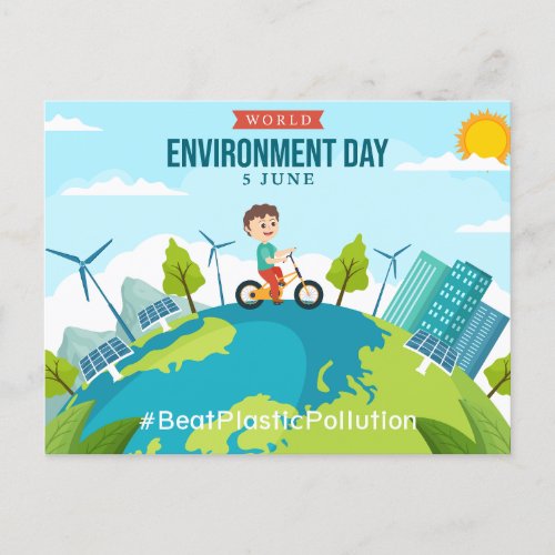 World Environment Day 5 June Custom Text Globe Postcard