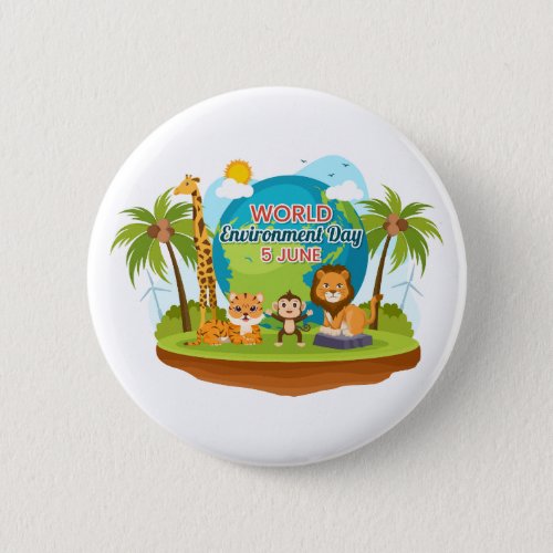 World Environment Day Lion Monkey Jungle Animals Button