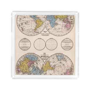 World Equatorial Projection and Polar Projection Acrylic Tray