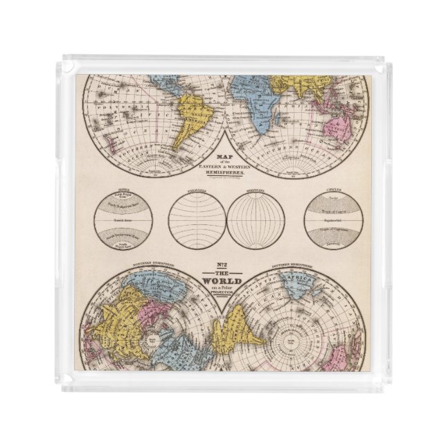 World Equatorial Projection and Polar Projection Acrylic Tray (Front)