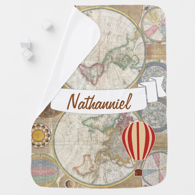 World Explorer Hot Air Balloons - Personalized Baby Blanket (In Situ)