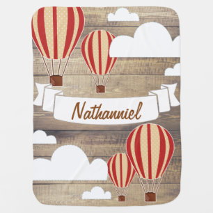 World Explorer Red Hot Air Balloons & Rustic Wood Stroller Blanket