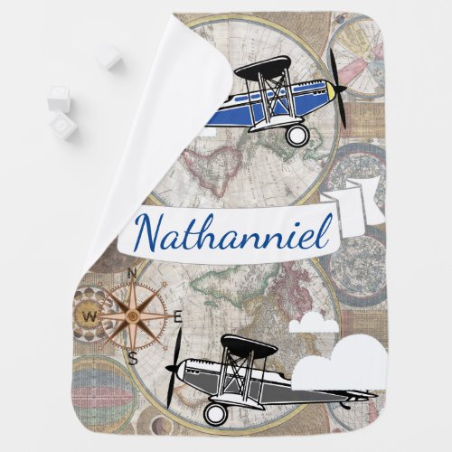 World Explorer Vintage Airplanes _ Personalized Baby Blanket