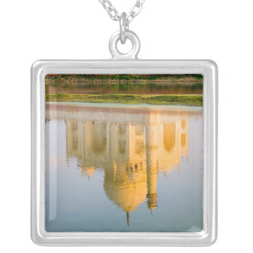 World famous Taj Mahal temple reflection at Silver Plated Necklace