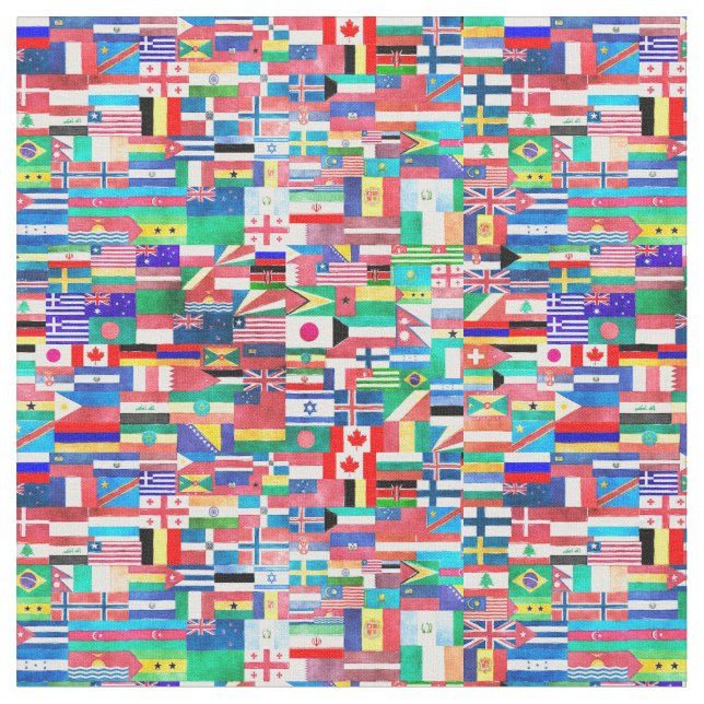 World Flag Collage Fabric (Close Up)