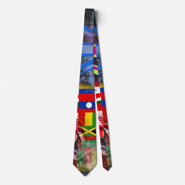 World Flag Distressed Glitch Abstract Collage  Neck Tie (Front)