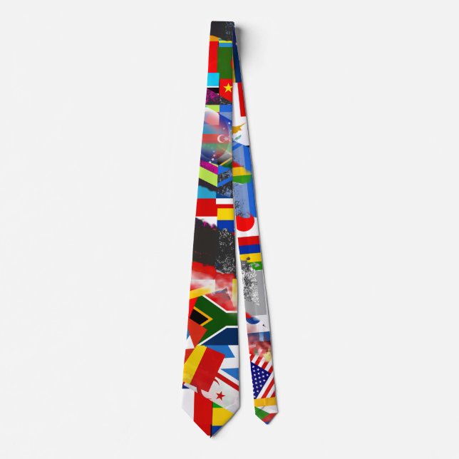 World Flag Global Glitch Abstract Collage  Neck Tie (Front)
