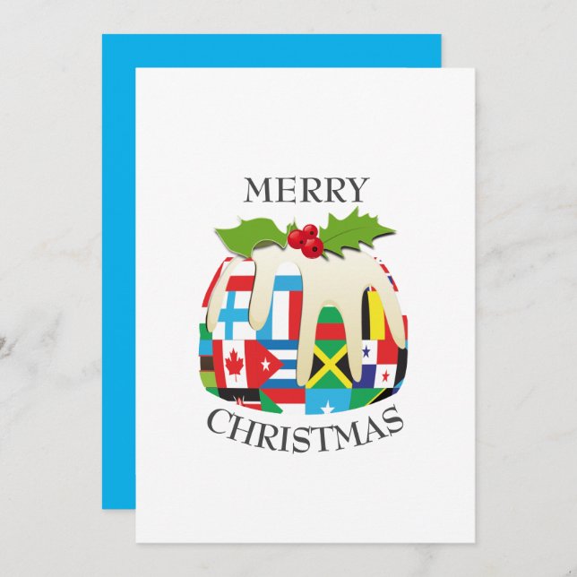 WORLD FLAGS | Christmas Pudding | Festive Holiday Card (Front/Back)