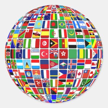 World Flags Globe  International  Classic Round Sticker by Virginia5050 at Zazzle