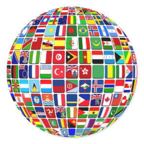 World Flags Globe, International, Classic Round Sticker