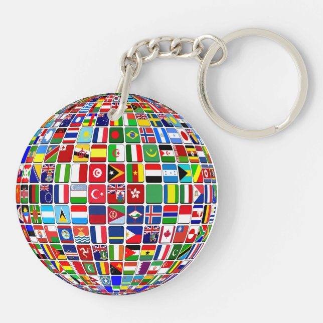 World Flags Globe, International, Keychain (Back)