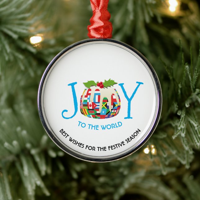 World Flags JOY TO THE WORLD Festive Pudding Metal Ornament (Tree)