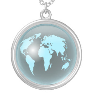 World Glass Globe Silver Plated Necklace