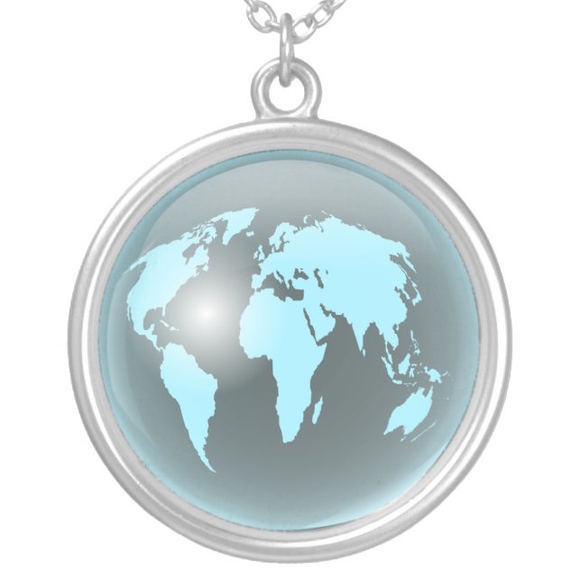World Glass Globe Silver Plated Necklace (Front)