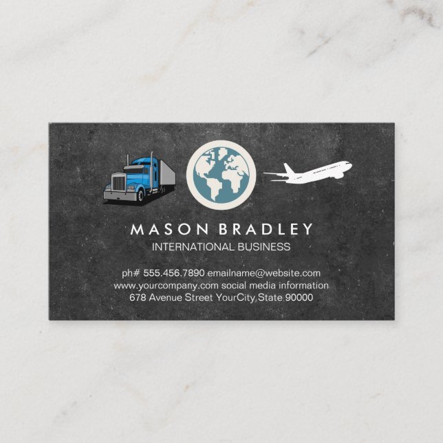 World Globe Icon | Semi Truck | Air Plane  Business Card (Front)