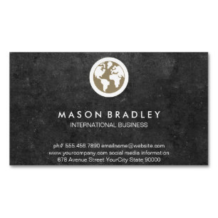World Globe Icon / Slate Business Card Magnet