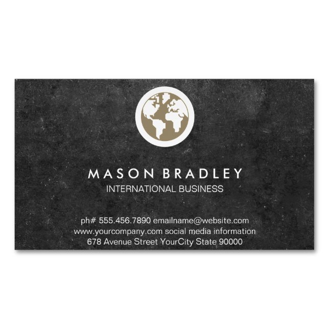 World Globe Icon / Slate Business Card Magnet (Front)