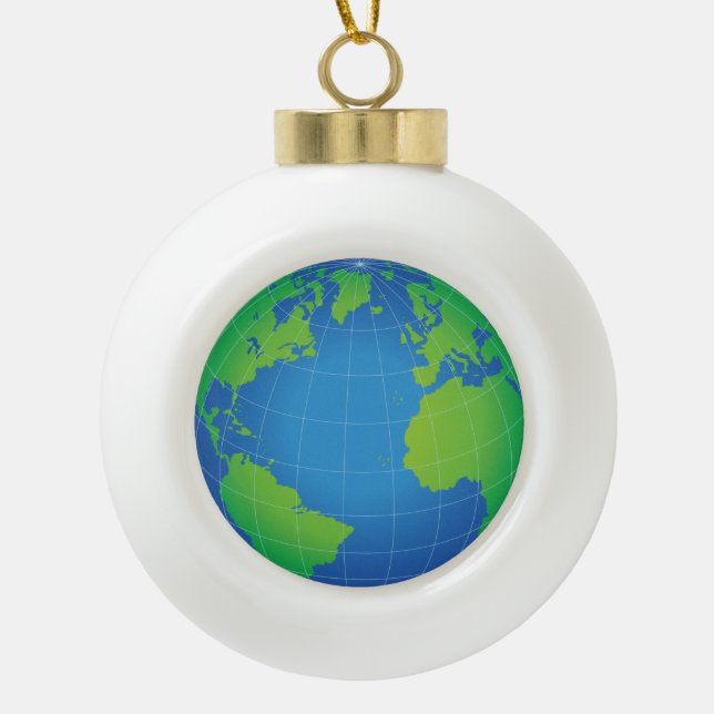 World Globe Map Ceramic Ball Christmas Ornament (Front)