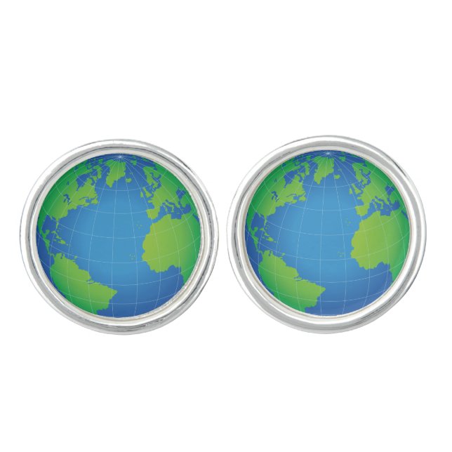 World Globe Map Cufflinks (Front)