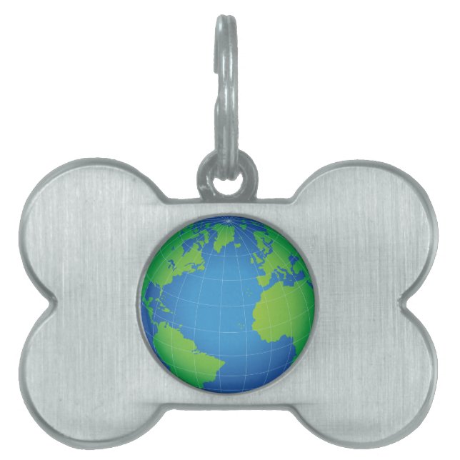 World Globe Map Pet ID Tag (Front)