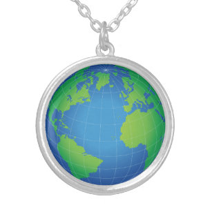 World Globe Map Silver Plated Necklace
