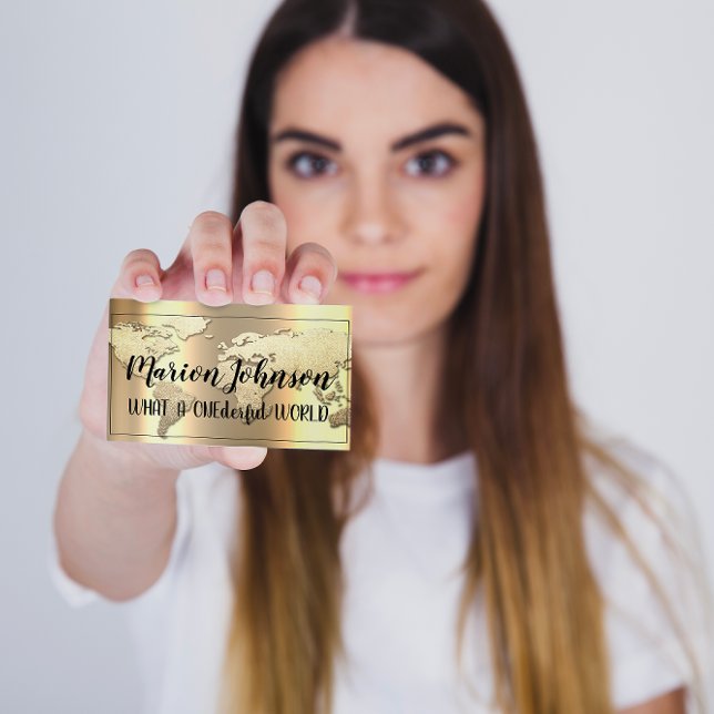 World Globe Map Travel Agency Gold Rose Gold  Business Card (Creator Uploaded)