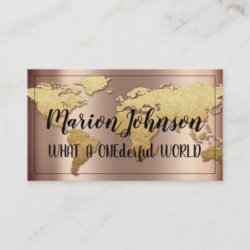 World Globe Map Travel Agency  Rose Gold Glitter Business Card