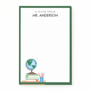 World Globe on Stack of Books Personalized Teacher Post-it Notes