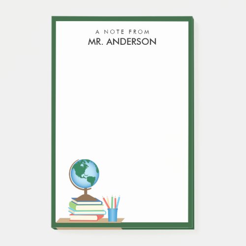 World Globe on Stack of Books Personalized Teacher Post_it Notes
