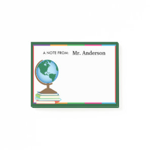 World Globe on Stack of Books Personalized Teacher Post-it Notes