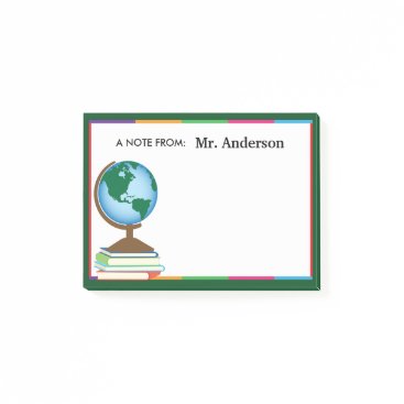 World Globe on Stack of Books Personalized Teacher Post-it Notes