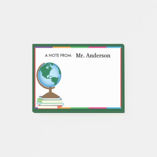 World Globe on Stack of Books Personalized Teacher Post_it Notes